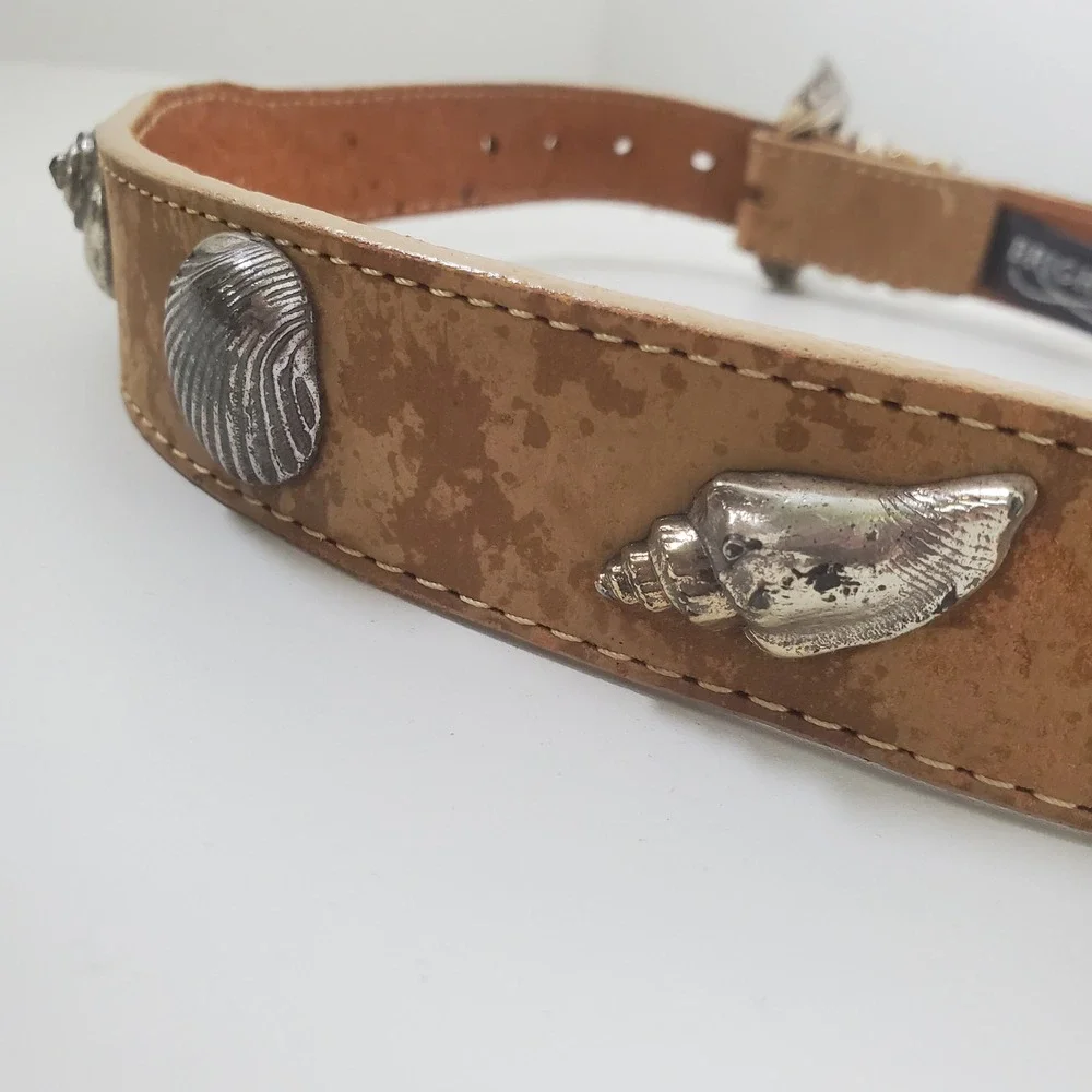 Brighton Light Brown Leather Belt Seashells Starfish Vintage 90s Made In USA S